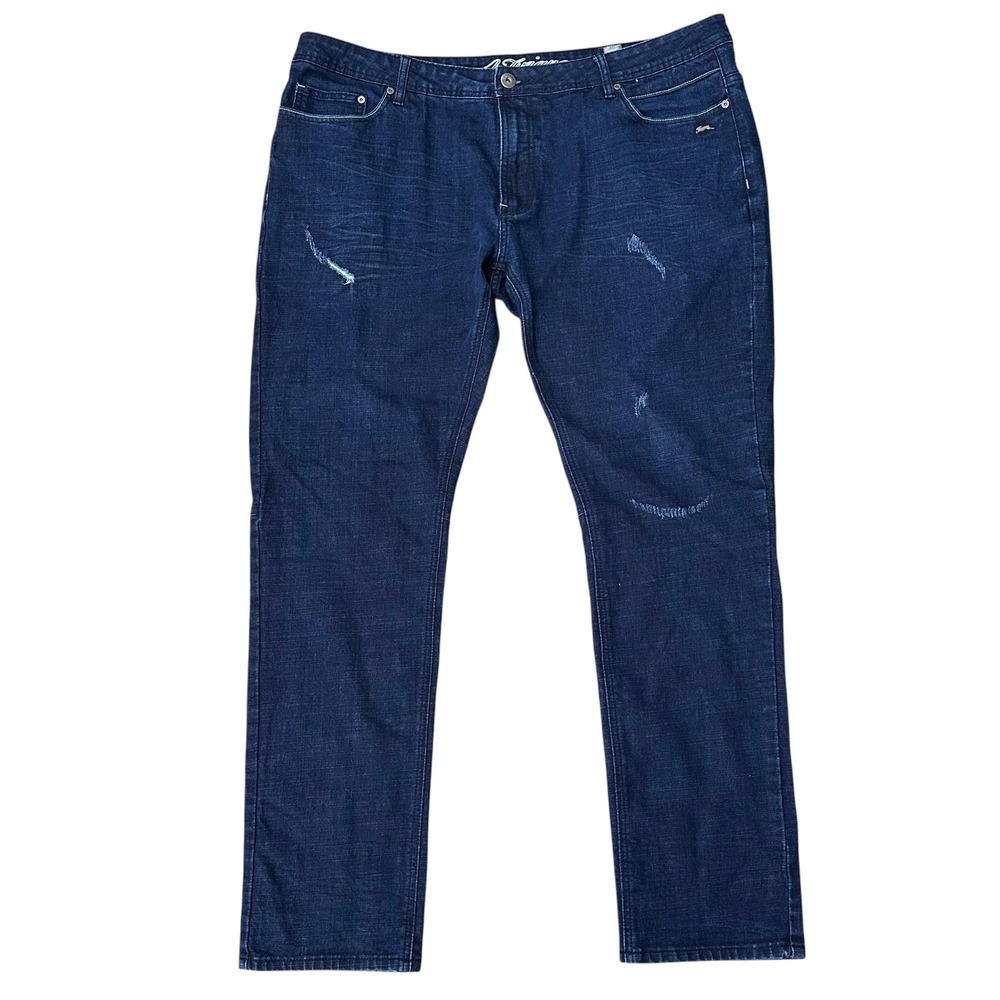 A. Tiziano Mens Straight Leg Distressed Dark Wash Denim Jeans Size 44